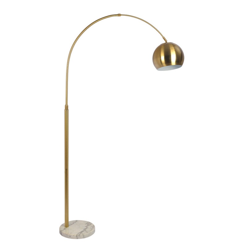 Oasis – Long Arm Gold Adjustable Floor Lamp With Round Marble Base – Gold / White Marble