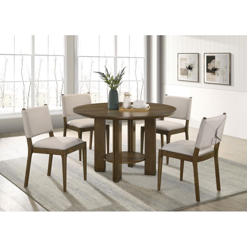 Ottowa – 5 Piece Round Wood Dining Room Table Set – Brown