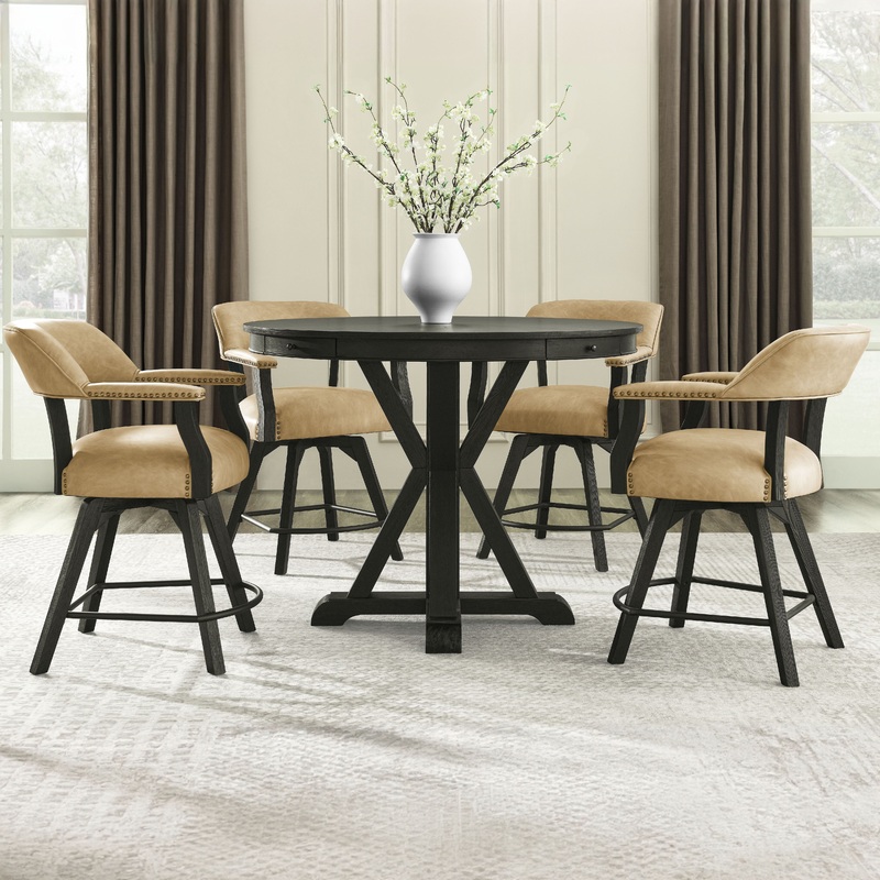 Rylie – Counter Dining Set|Black|Light Brown|5 Pc. Table, 4 Captains Chairs
