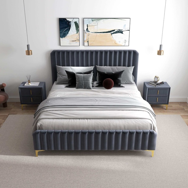 Bethany – Queen Upholstered Platform Bed – Gray