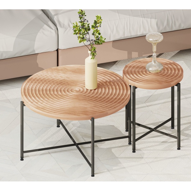 Coffee And End Table Set Waterproof Cover, Distressed Cylindrical Design, Legs Classic Rustic Charm (Set of 2)