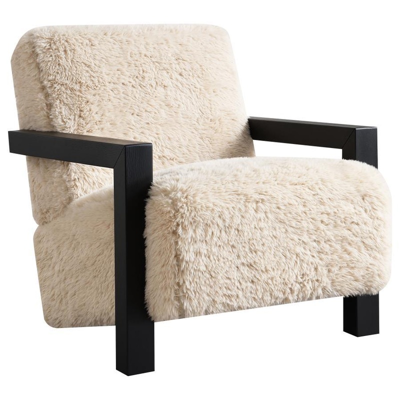 Fitzroy – Faux Fur Upholstered Chair Solid Wood Arms – Latte