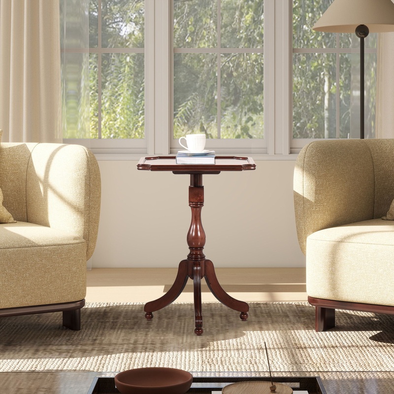 Mabel – Elegant Turned Pedestal Side Table – Rich Walnut Birch