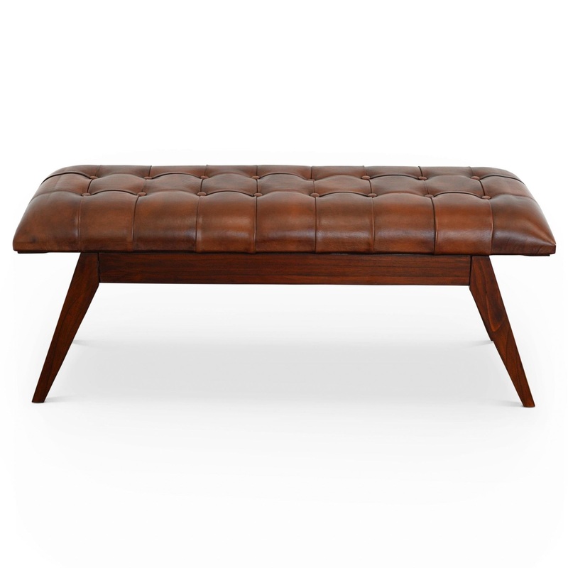 Maja – Mid-Century Modern Leather Bench – Cognac / Dark Brown