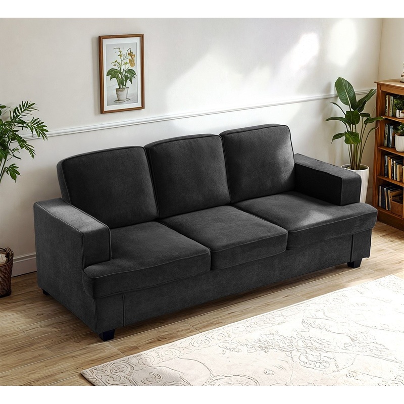 Modern Sofa, Comfortable 3 Seater Couch With Deep Seating, Loose Back Cushions, Wide Arms