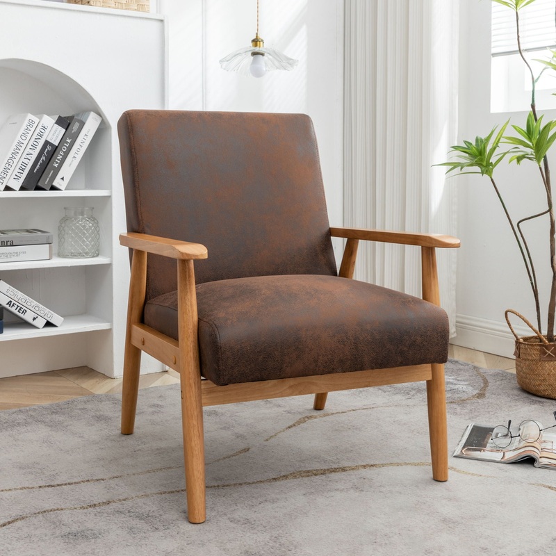 Wide Classic Mid-Century Modern Arm Chair – Light Brown