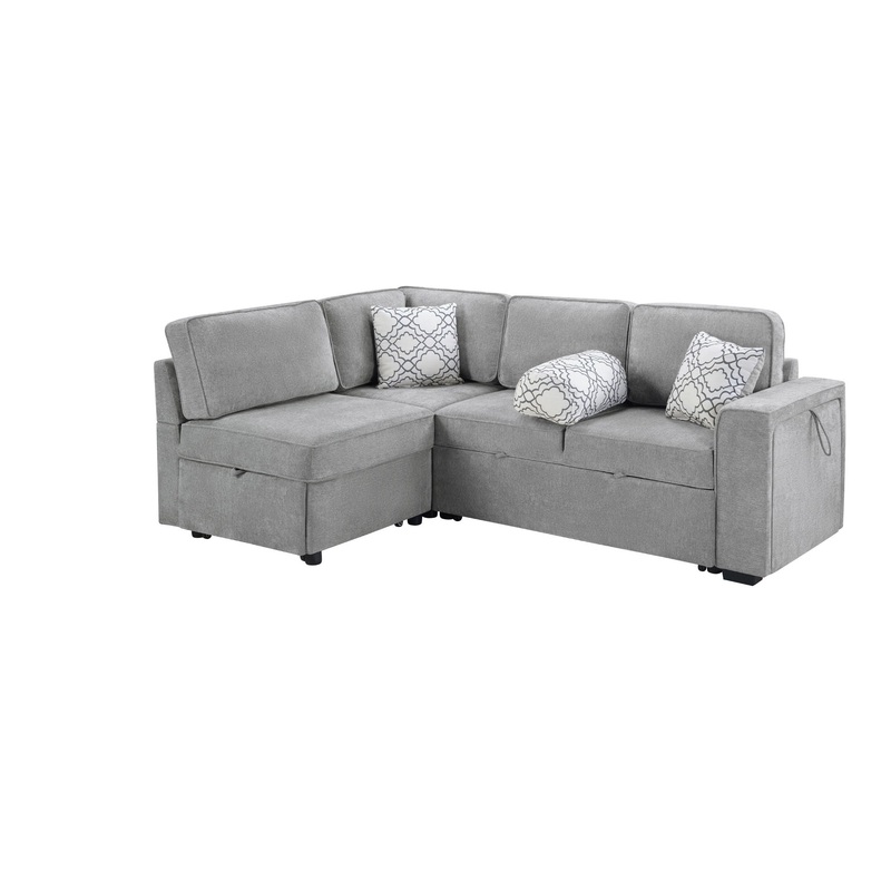 Convertible Sectional L-Shaped Sofa With Dual Pull-Out Sleepers, Flip-Top Table, USB Ports, Cup Holder & Storage