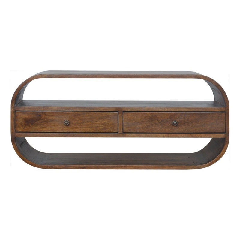 Curved Edge Media Unit With 2 Drawers – Chestnut