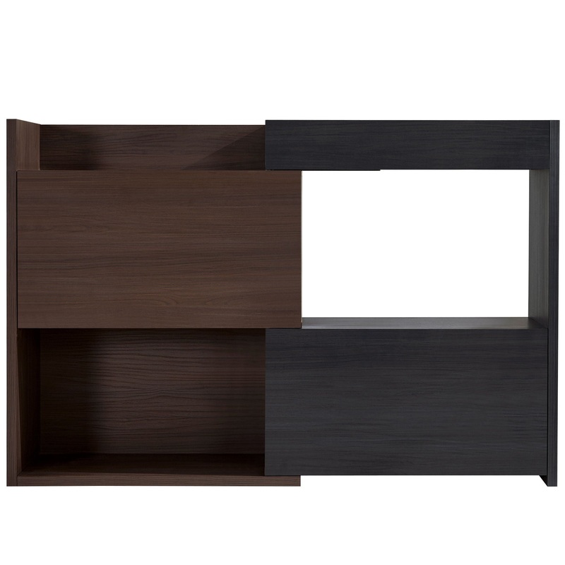 Modern Extendable & Rotating Cabinet With Drawer And Flip Doors For Versatile Storage – Black / Dark Walnut