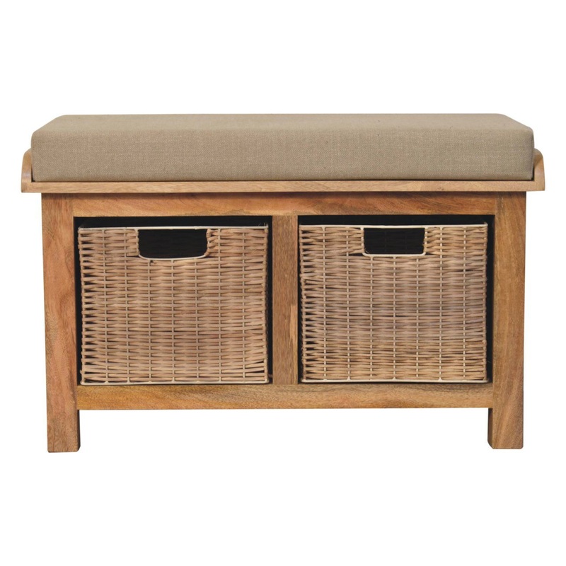 Rattan Basket Linen Bench – Brown