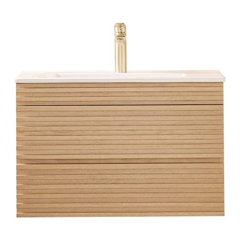 Wall Mounted & Floating Single Vanity With Ceramic Sink – Natural Walnut