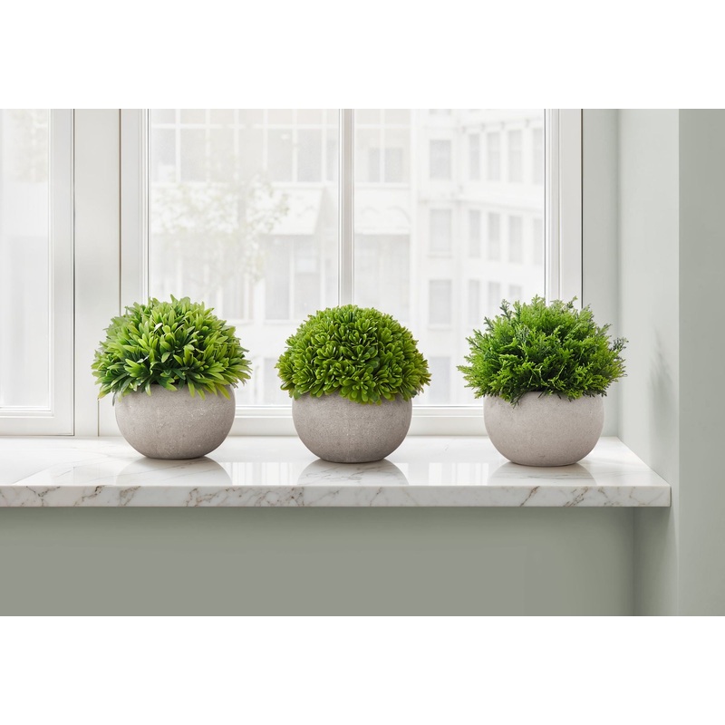 5 Tall, Artificial Plant, Grass, Indoor, Faux, Fake, Table, Greenery, Potted, Decorative (Set of 3) – Green / Gray