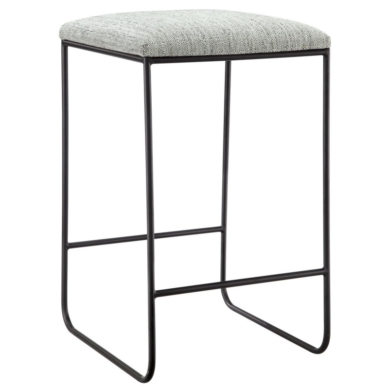 Counter Stool With Faux Linen Seat – Heathered Gray / Matte Black