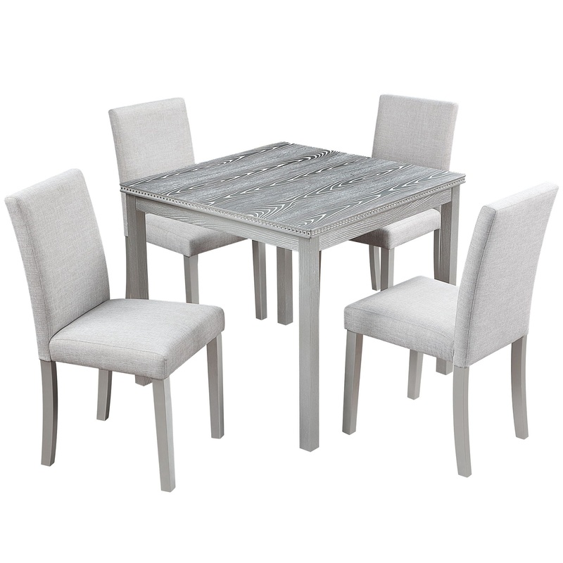 Dining Table Set With Crystal Decoration And Upholstered Chairs