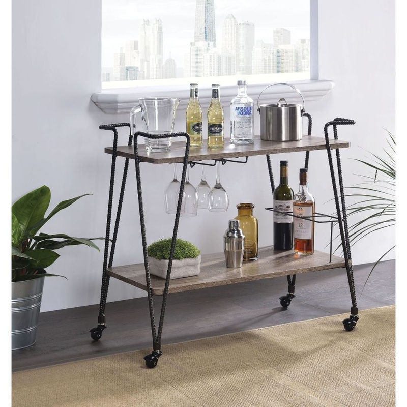 Paulsen – Serving Cart – Rustic Oak & Dark Bronze