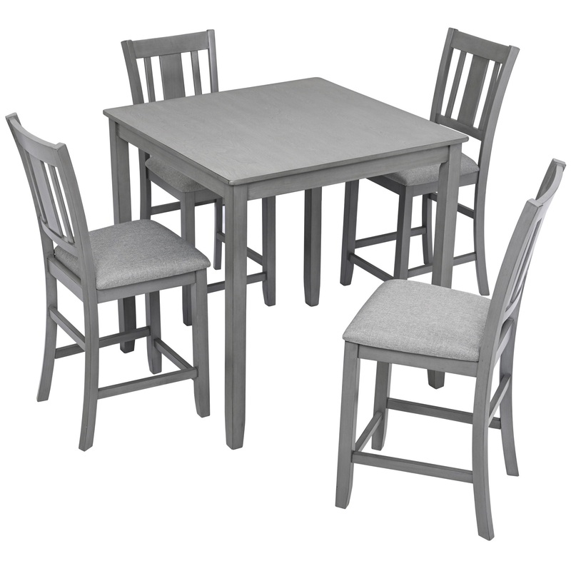 5 Pieces Dining Table Set, Counter Height Kitchen Table Set With Square Table And 4 Upholstered Chairs
