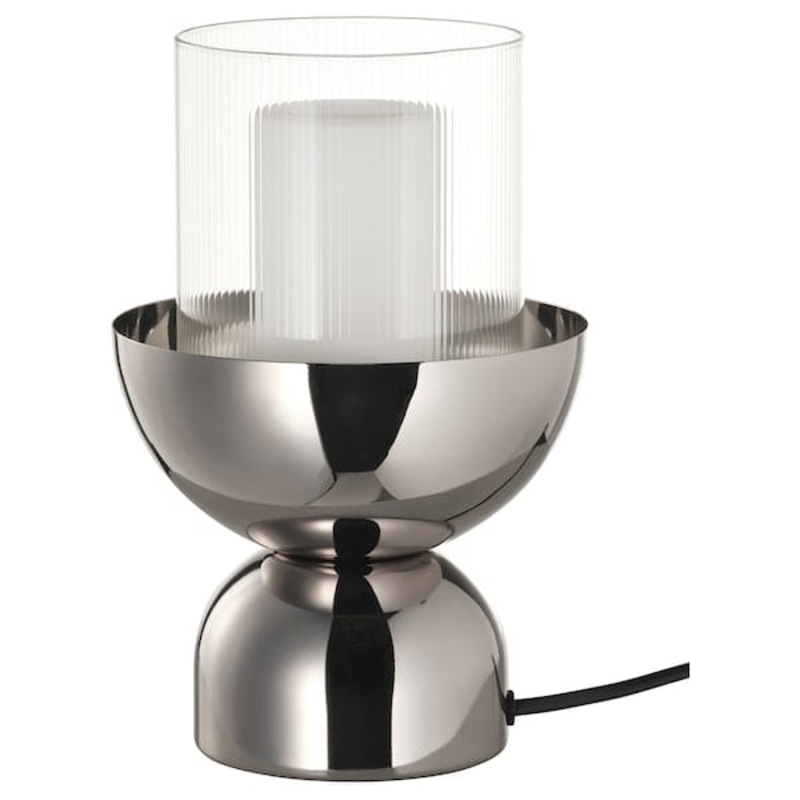 ACKJA / MOLNART – Table lamp with light bulb, nickel-plated/row cylinder