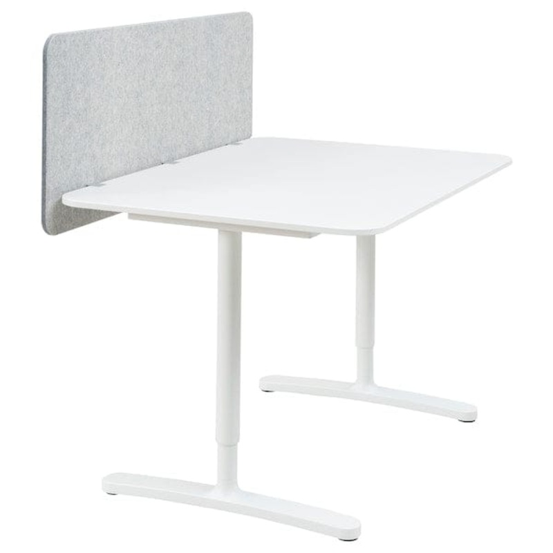 BEKANT desk with screen, white/grey, 120×80 48 cm