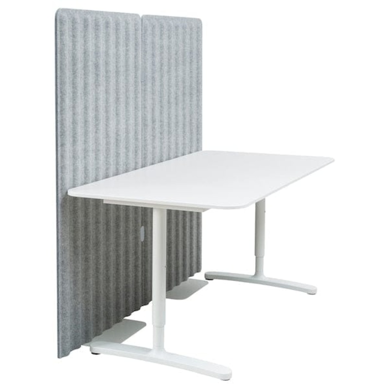 BEKANT desk with screen, white/grey, 160×80 150 cm