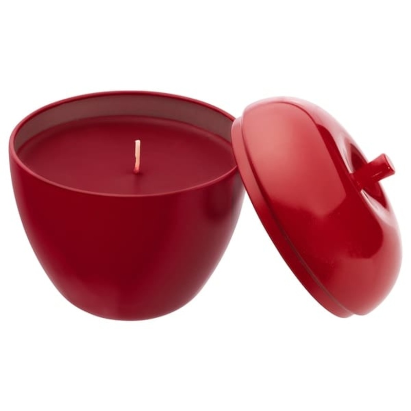 VINTERFINT scented candle in metal tin, apple-shaped/Winter apples red