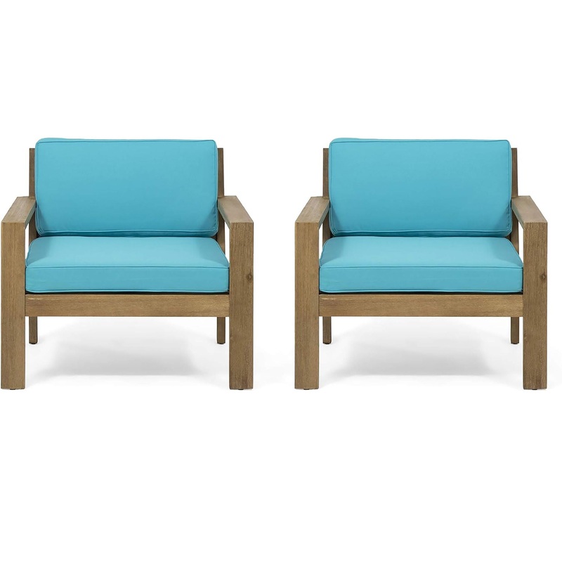 Antoine – Outdoor Acacia Wood Club Chairs With Cushions, (Set of 2)