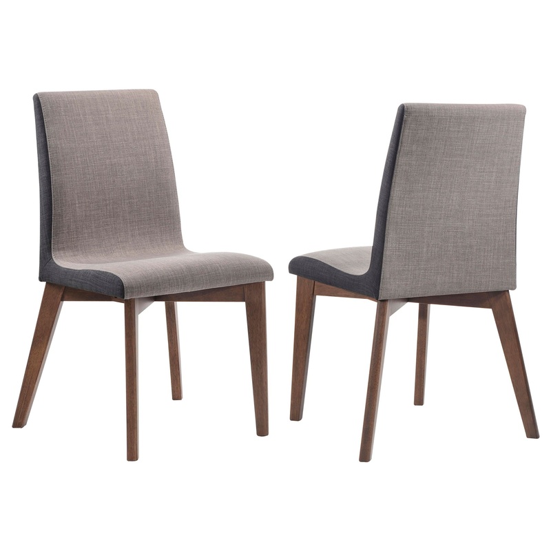 Dining Room Side Chair Set With Sleek Curves And 2 Tone Upholstery – Brown / Gray