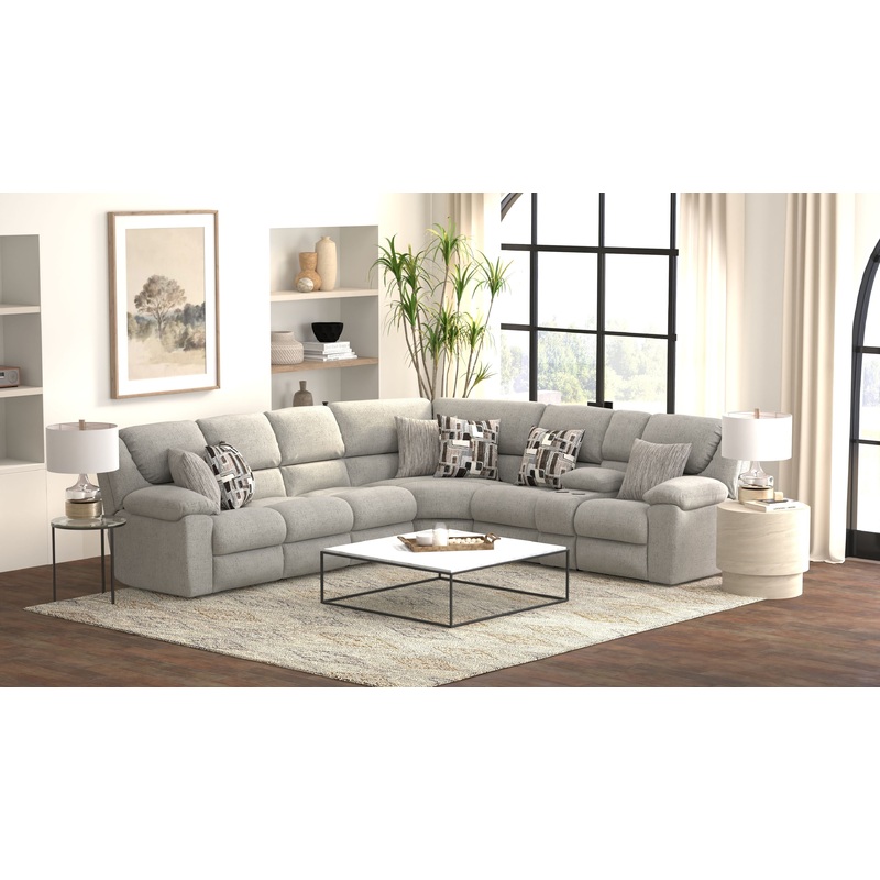 Quinn – 3 Piece Reclining Sectional With 4 Reclining Seats, Storage Arms, Storage Console With Lights, And Drop Down Table – Nature