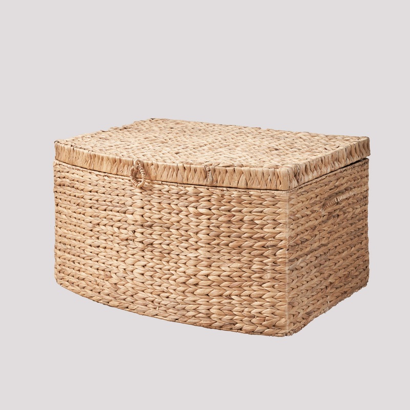 Rectangular Curve Water Hyacinth Woven Wicker Trunk With Handles For Clothes Toys Magazines And Book Storage – Natural / Light Brown