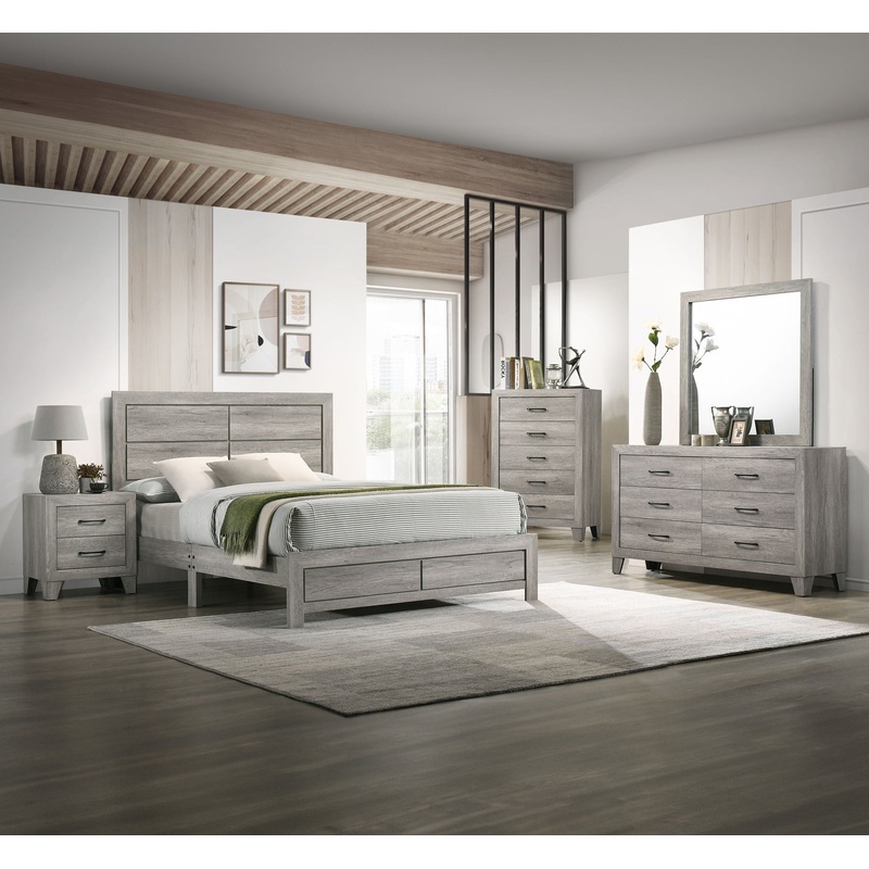 Hopkins – Bedroom Set|Gray|4 Pc. Bed, Dresser, Mirror, Nightstand|5 Pc. Bed, Dresser, Mirror, Chest, Nightstand|Full|King|Queen