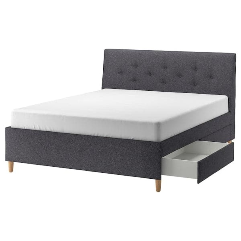 IDANS upholstered storage bed, Gunnared dark grey, 180×200 cm