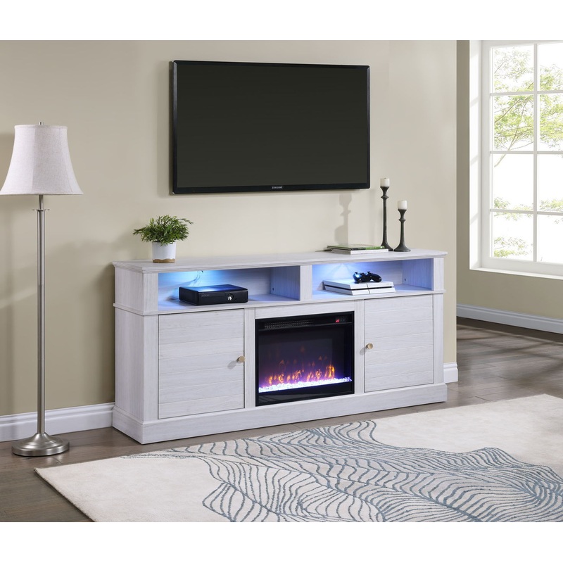 Terra – TV Stand Console With Fireplace – White Walnut