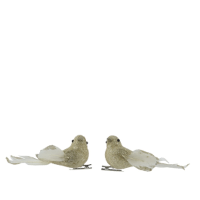 2 GOLD GLITTER BIRDS WITH FEATHERS L.11 C