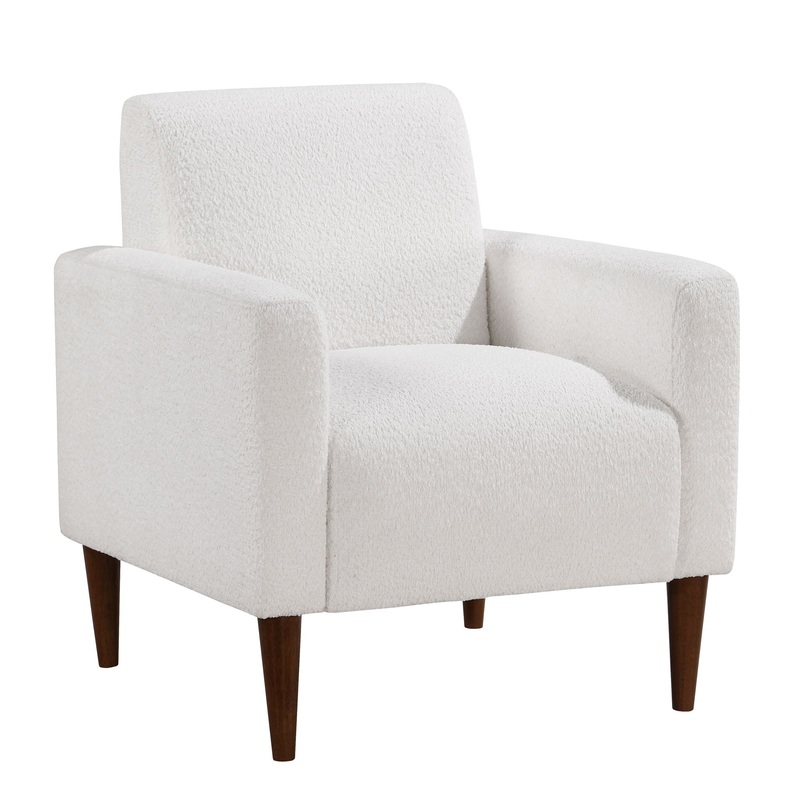 Caius – Modern Arm Chair With Boucle And Wooden Legs – White