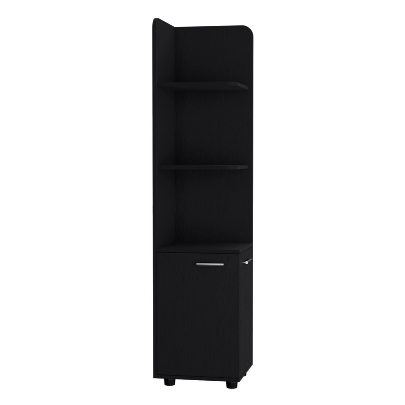 Corner Cabinet Tall With 3 Tier Shelf And 2 Door – Black