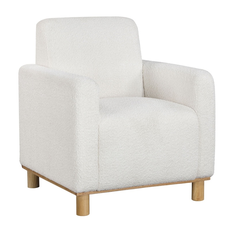 Mason – Boucle Fabric Arm Chair With Wooden Legs – White