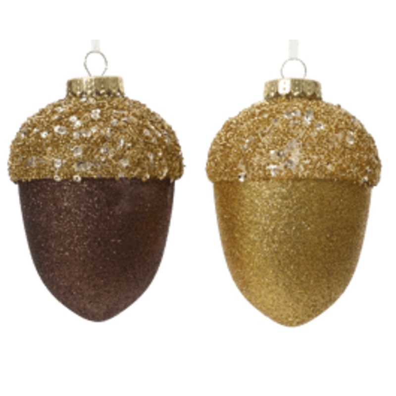 PLASTIC ACORN AND GLITTER H 12 CM