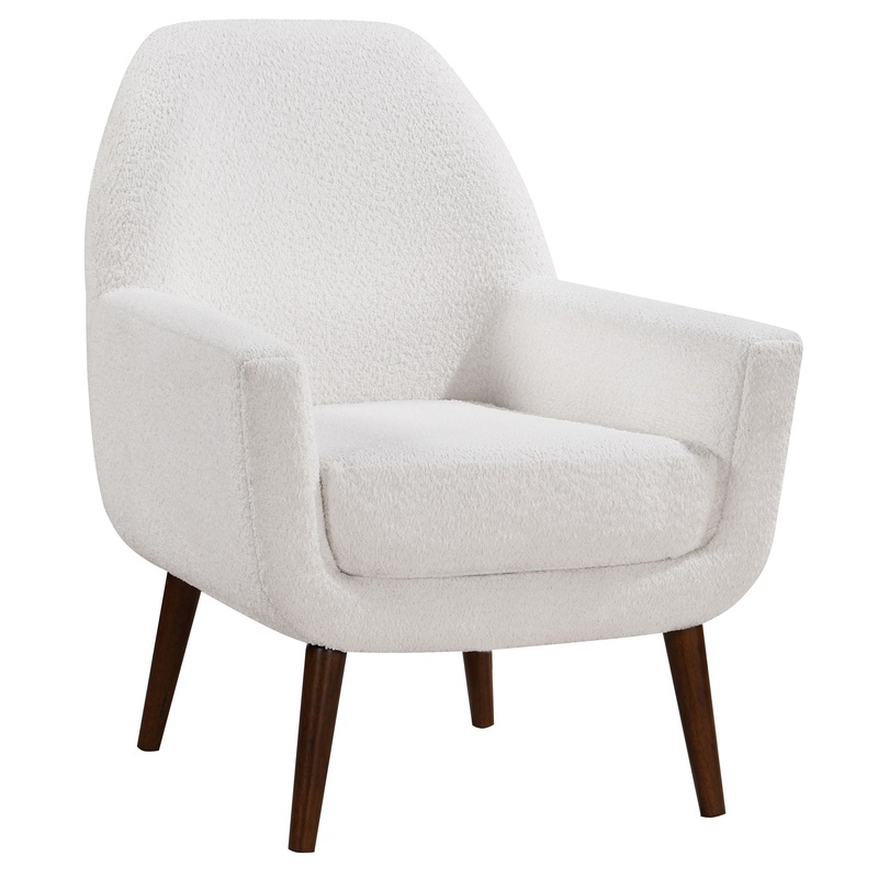 Prince – Mid Century Boucle Arm Chair With Solid Wood Legs – White