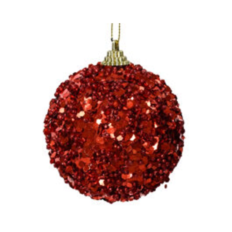 RED PAILLE CHRISTMAS BALL DIAM 8