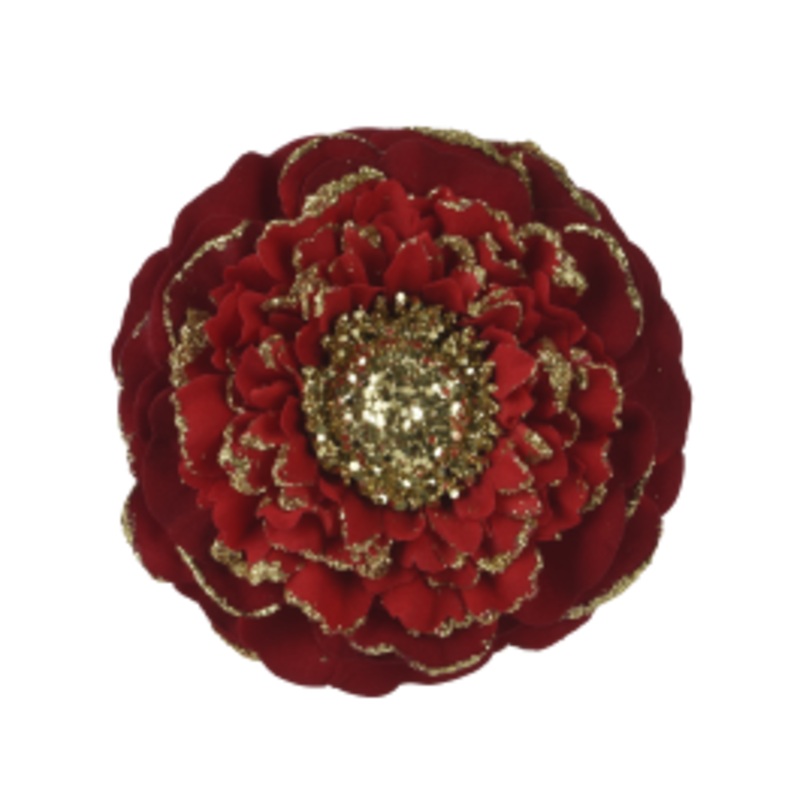 RED ZINNIA AND GLITTER WITH CLIP