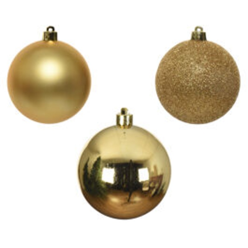 SET 10 GOLD PLASTIC CHRISTMAS BALLS OF