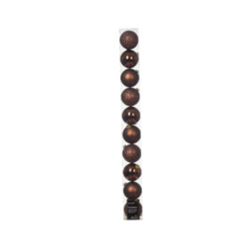 SET 10 MARRON PLASTIC CHRISTMAS BALLS