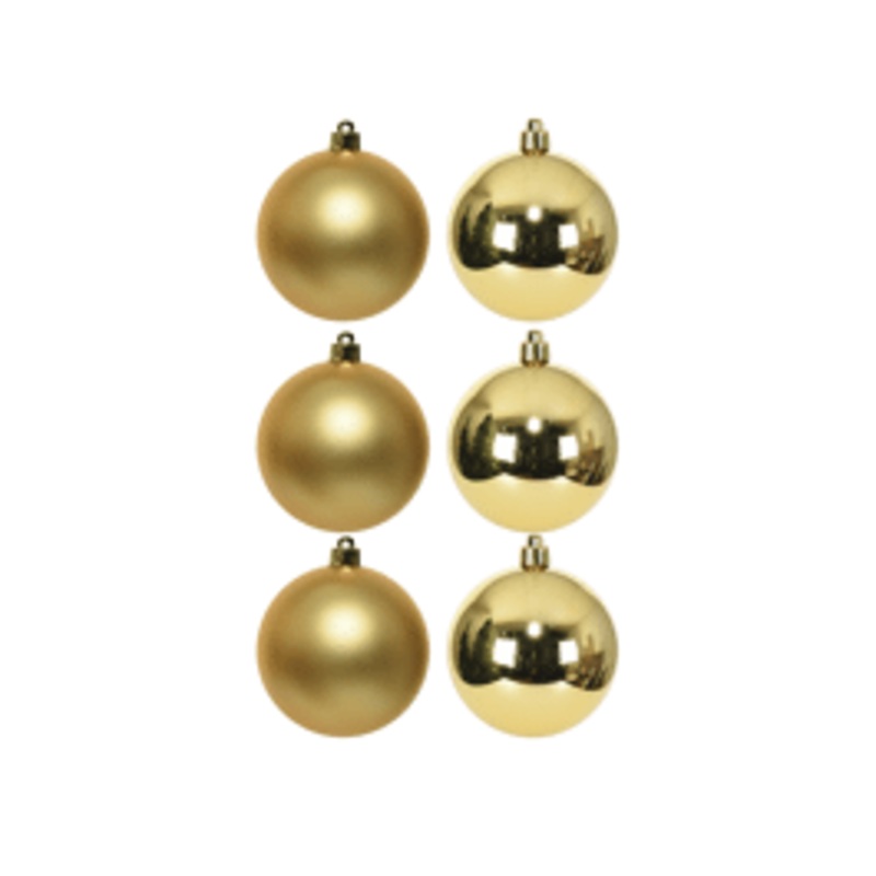 SET 6 CHRISTMAS BALLS PLASTIC GOLD DIA