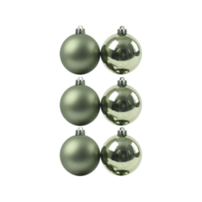 SET 6 GREEN PLASTIC CHRISTMAS BALLS D