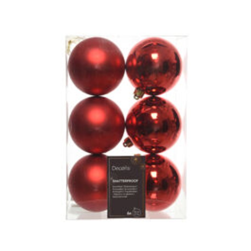 SET 6 RED PLASTIC CHRISTMAS BALLS D