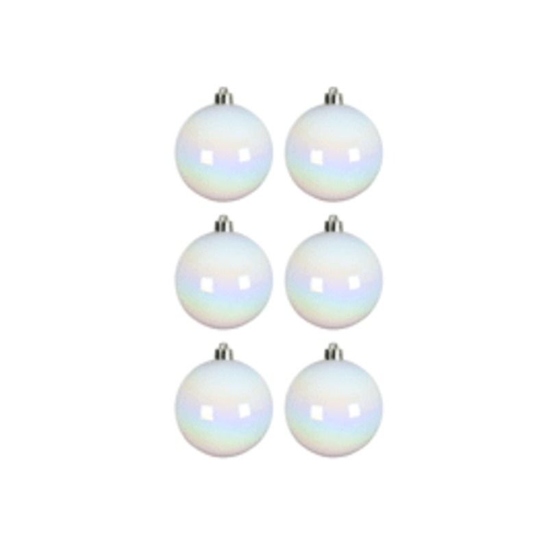 SET 6 WHITE PLASTIC CHRISTMAS BALLS