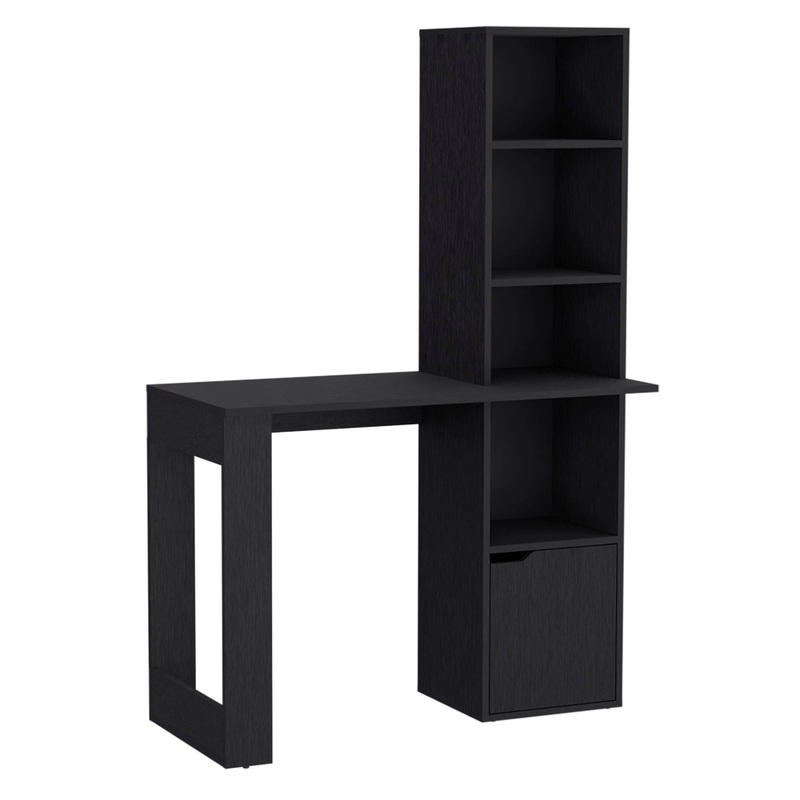Writing Desk With Bookcase And Cabinet – Black