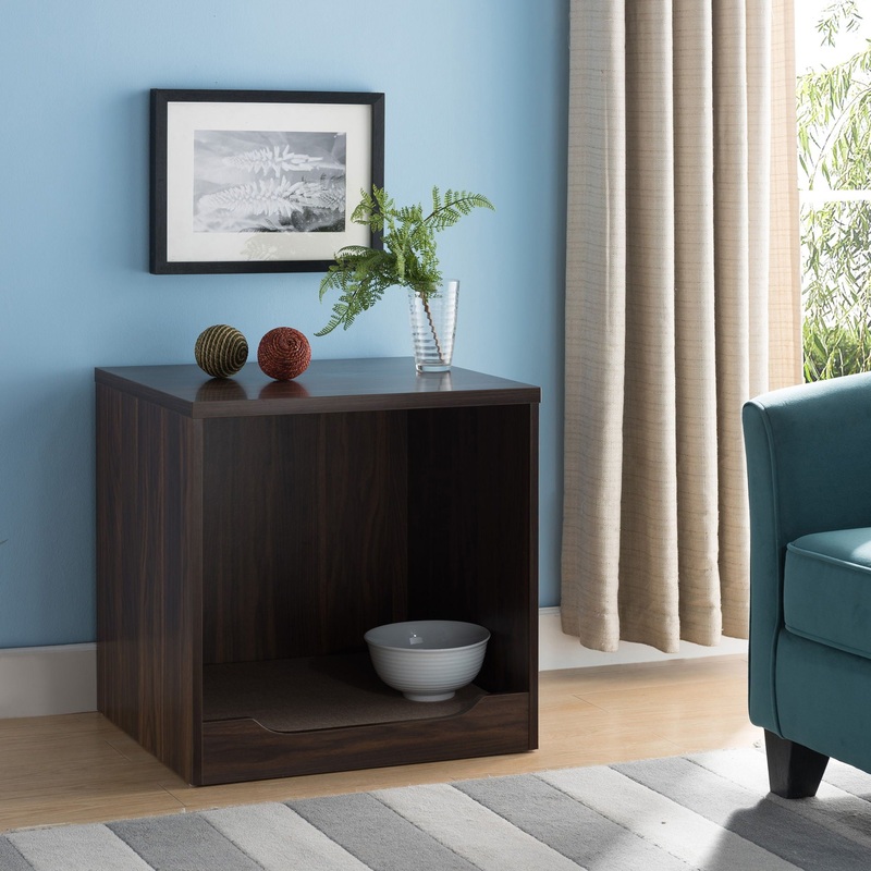 Modern Pet End Table With Removable Mat – Dark Walnut