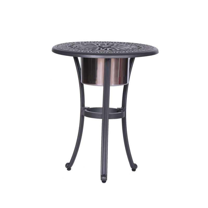 Outdoor Patio Aluminum Round Bistro Table/Side Table With Ice Bucket – Gunmetal