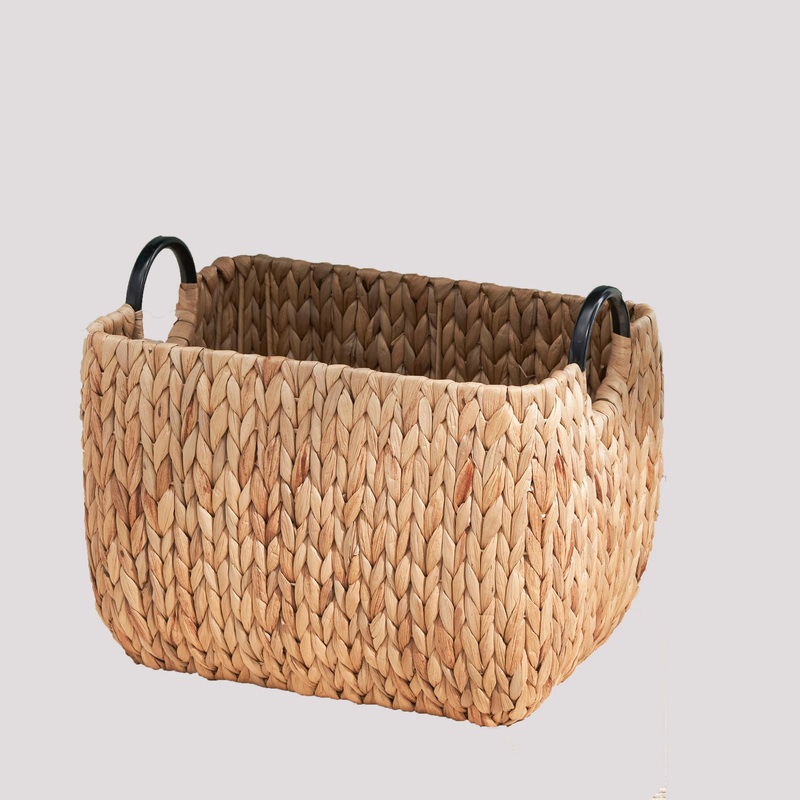 Rectangular Multi Purpose Water Hyacinth Woven Wicker Baskets With Handles – Natural / Brown