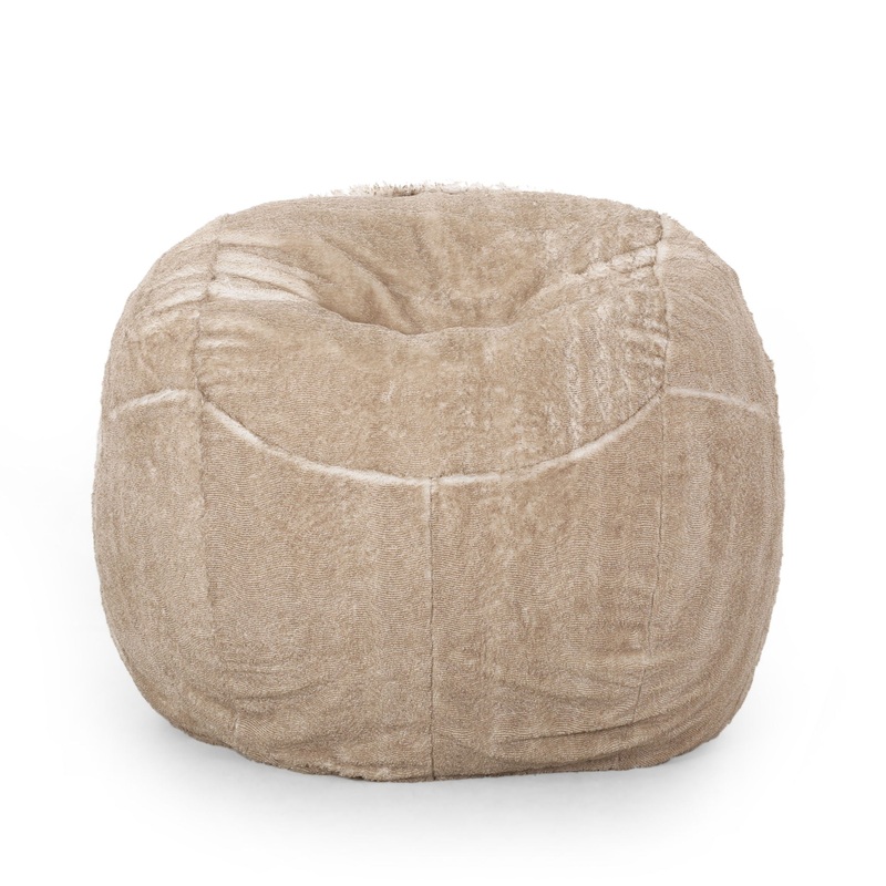 Vida – Modern 5 Foot Rounded Bean Bag – Snow White / Beige